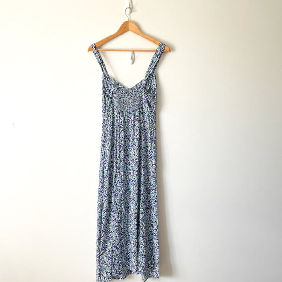 Zara  Multicolor Ditsy Floral Print Smocked Slit Midi Dress Size Medium - Picture 6 of 9